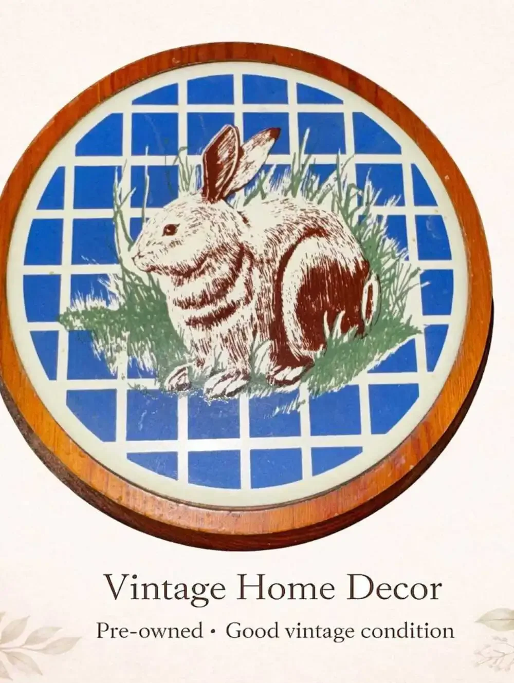 Farmhouse Trivet Bunny Artwork, Ceramic Tile, Round Vintage Rabbit Art